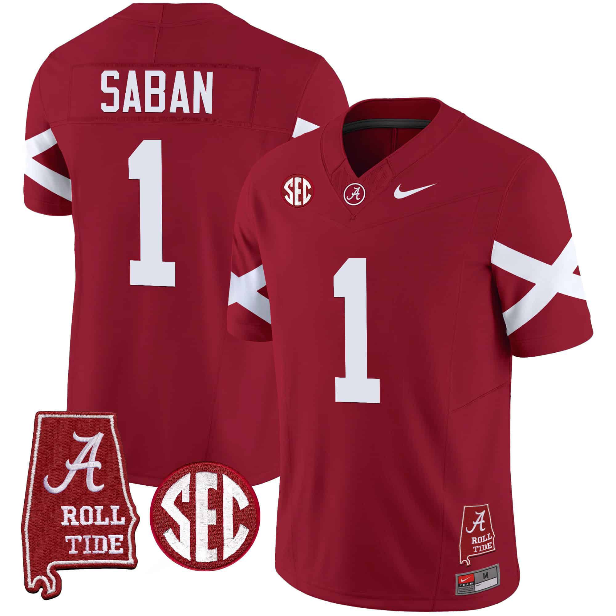 Men Alabama Crimson Tide #1 Saban Red Map Vapor Limited 2024 Nike NCAA Jersey